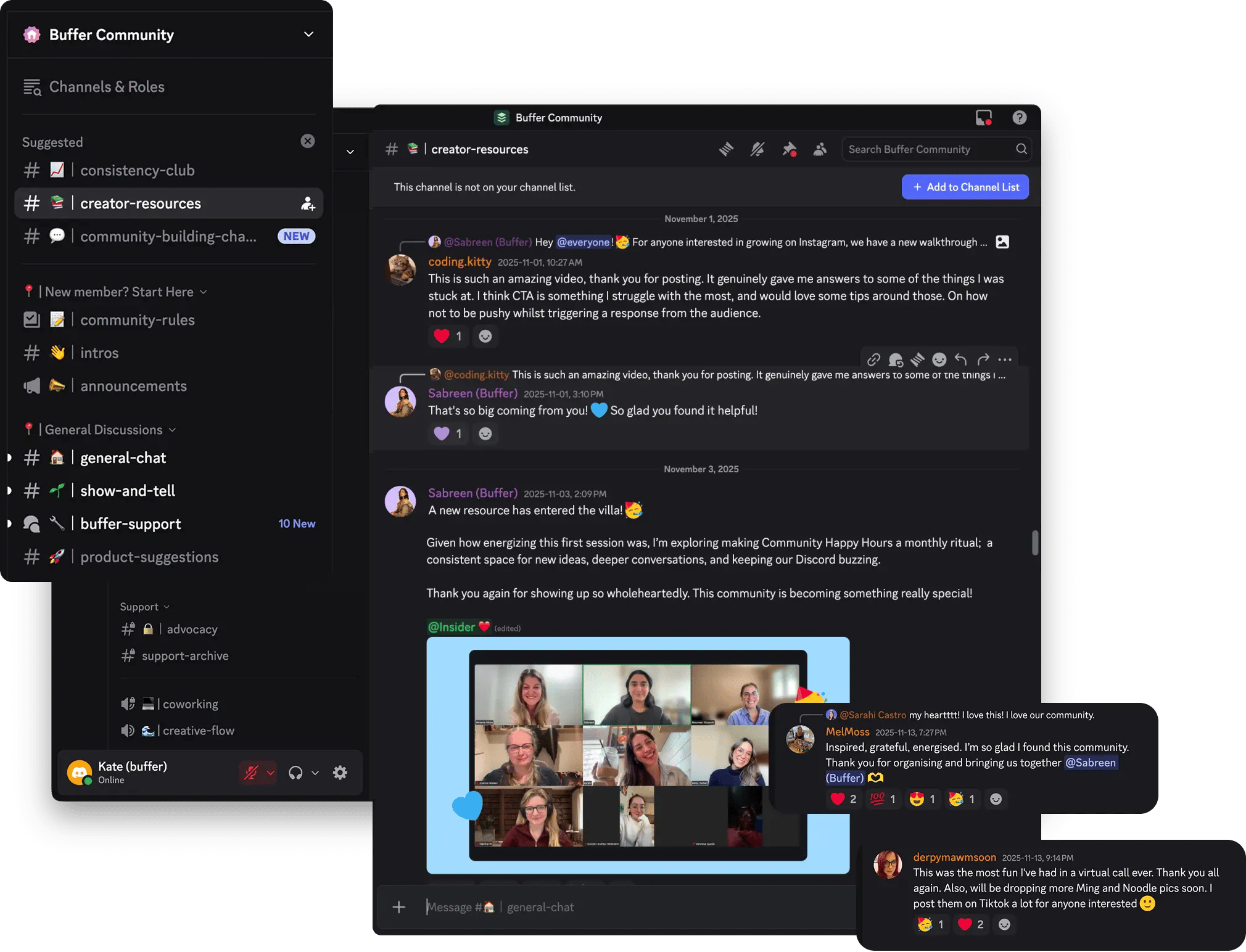 Discord de la comunidad de Toddy con canales de comunidad, conversaciones reales, show-and-tell y momentos en vivo.