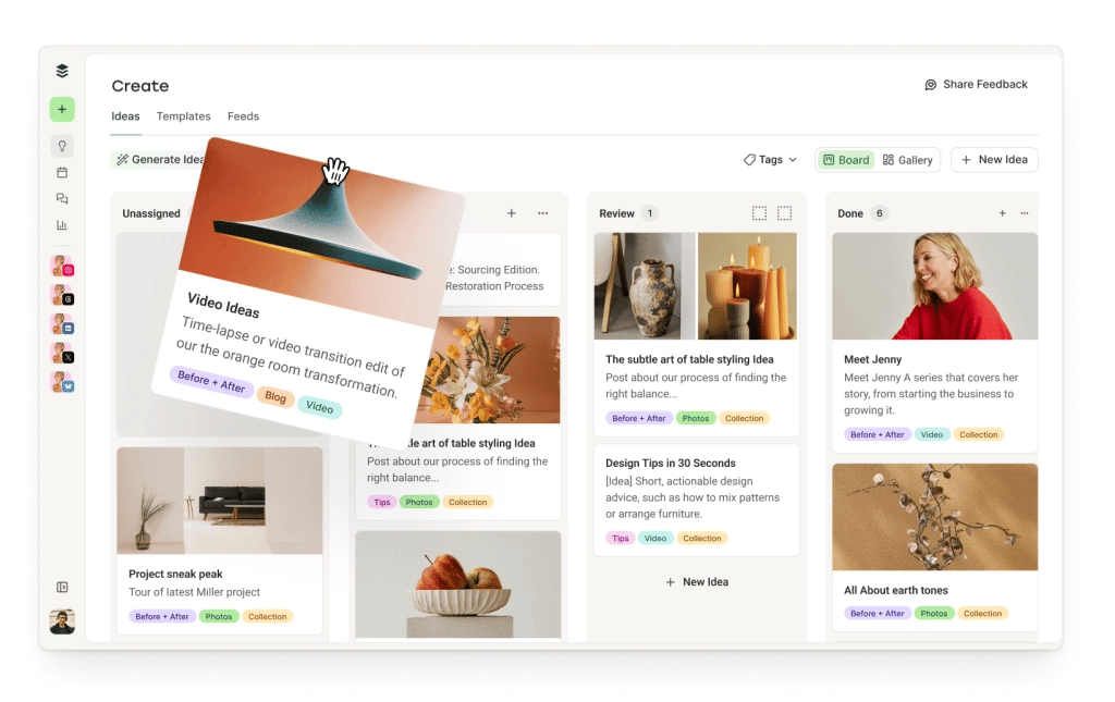 Tablero de ideas de contenido de Toddy Create