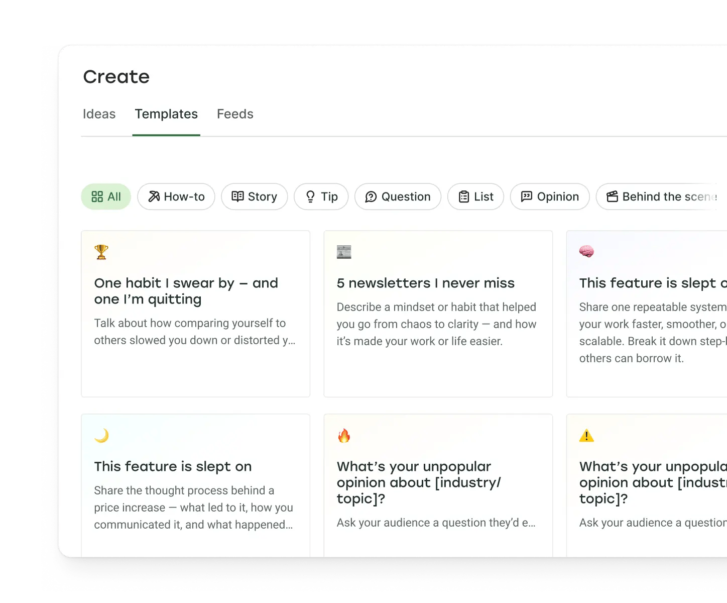 Toddy templates with social post ideas across different categories.