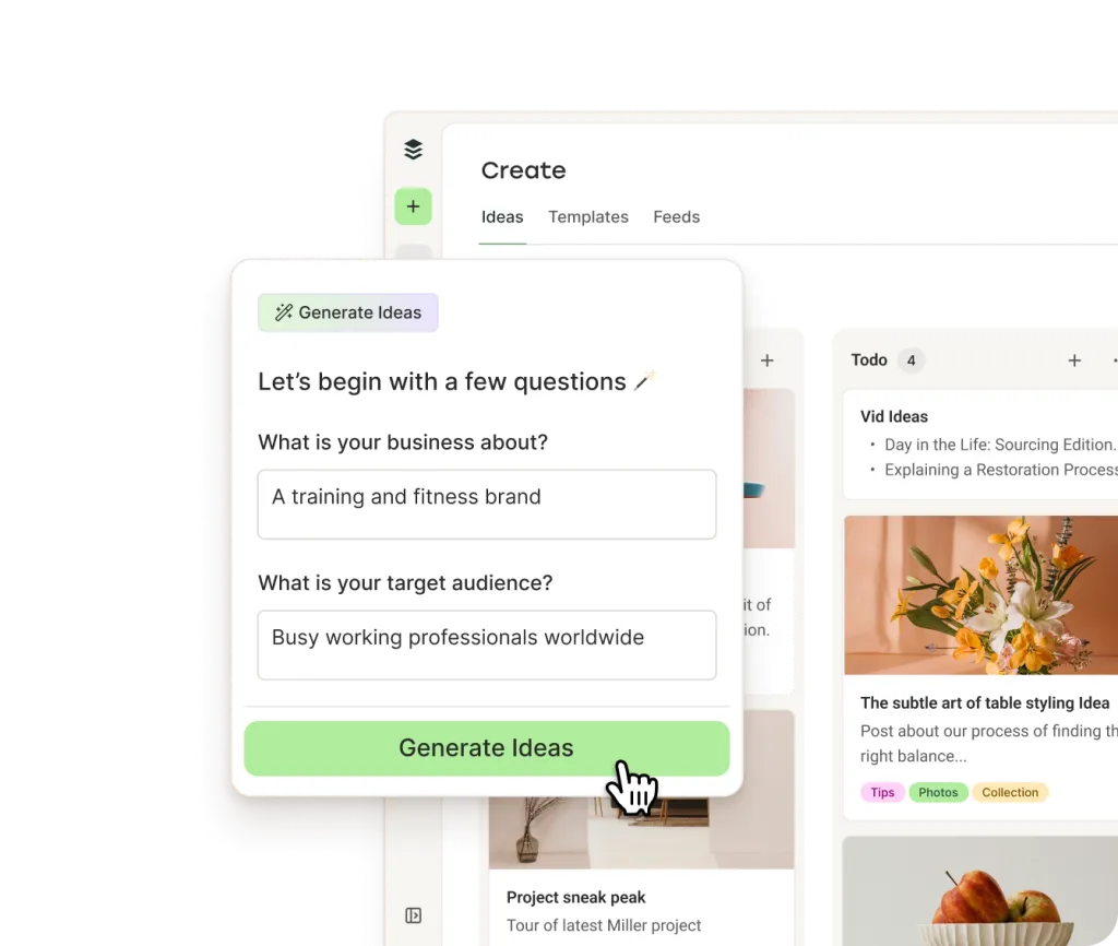 Asistente de IA de Postlane con generación de texto y opciones para reformular, acortar, expandir y hacer el contenido más casual o formal.