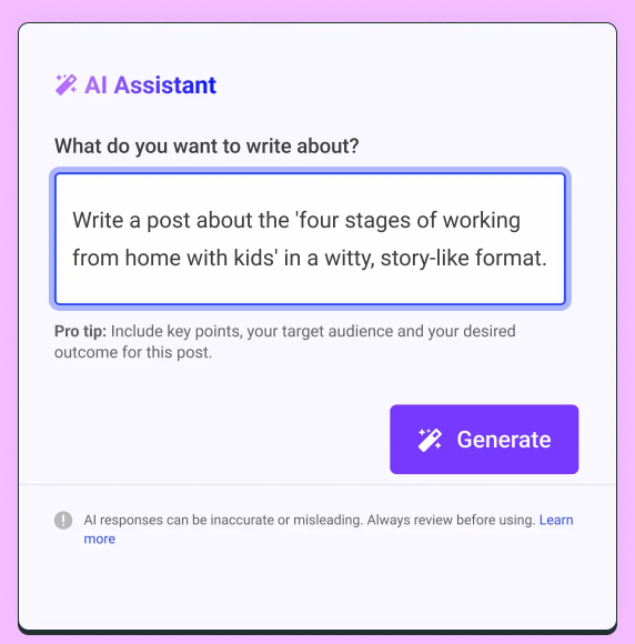 Generador de publicaciones de Toddy AI Assistant con compositor y consejos